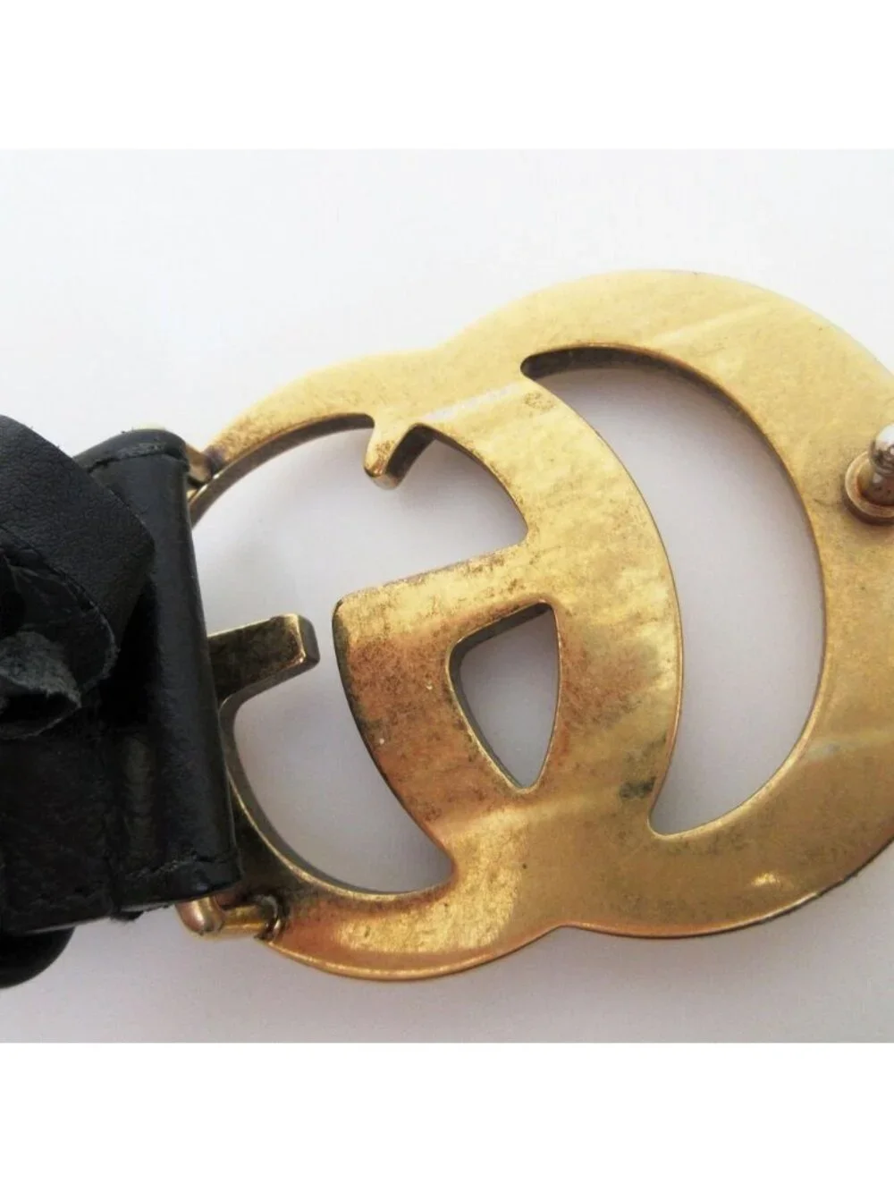 Gucci Belt Double Shiny Buckle Wide Black 85.34